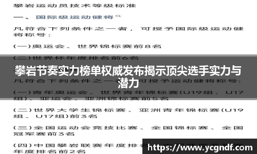 攀岩节奏实力榜单权威发布揭示顶尖选手实力与潜力